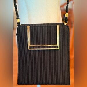 Vintage Black Rectangular Evening Crossbody Bag With Square Gold Handles